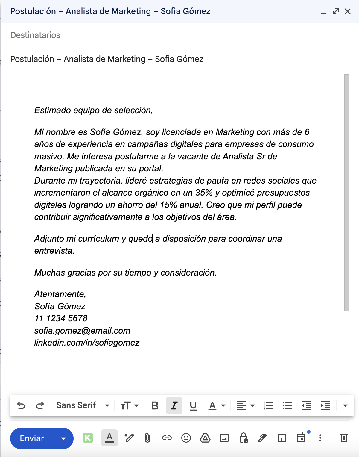 Correo modelo para enviar tu CV